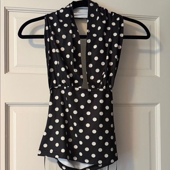 Lioness Tops - Lioness Black & White Polka Dot V-Neck Camisole